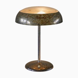 Lampada da tavolo Bauhaus in argento patinato e vetro, anni '40