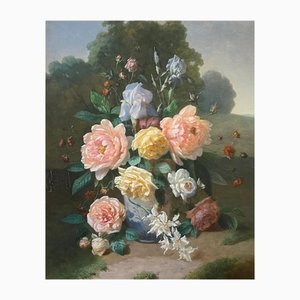 Henri Robbe, Bunch of Flowers Still Life, Oil on Panel, 1840s