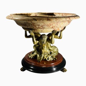 Gilt Bronze and Marble Centrepiece Dish with Tritons Gods of the Seas, 19th Century