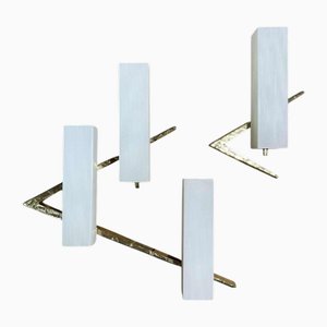 Hollywood Regency Asymmetrical Bronze and Opaline Glass Sconces from Maison Arlus, 1970s, Set of 2