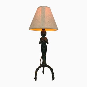 Egyptian Lady Table Lamp in Bronze, 20th Century