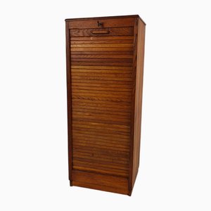 Dutch Oak Archive Cabinet with Tambour Door, 1940s