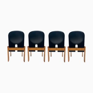 Black Leather 121 Chairs attributed to Tobia Scarpa for Cassina, Italy, 1967, Set of 4
