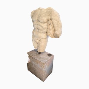 Large Classical Marble Torso of Hercules on Marble Base, 1930