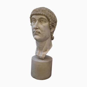 Large Carrara Marble Sculpture of Emperor Constantines Head, Italy, 1980