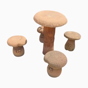 Tuscan Terracotta Mushroom Chairs and Table, 1970s, Set of 5