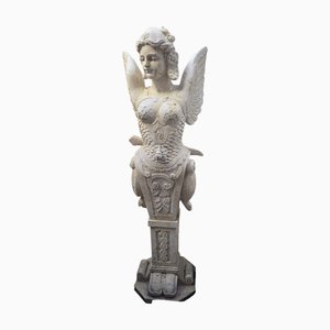 Italian Hand-Carved Marble Allegorical Winged Figure, 1980