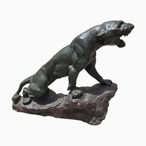 Antique Patinated Bronze Panther Sculpture by Thomas Cartier, 1900