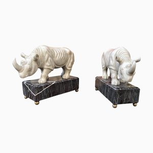 Handgeschnitzte italienische Nashornskulpturen aus Marmor, 1980, 2er Set