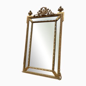 Grand Miroir de Style Louis XVI en Bois Doré à Parure, Fin du 19ème Siècle
