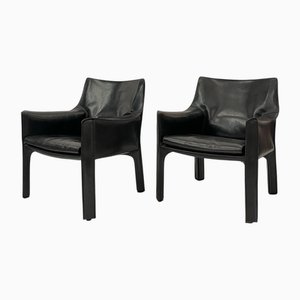 Vintage CAB 414 Armchairs in Black Leather by Mario Bellini for Cassina, 1970s, Set of 2