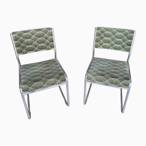 Chaises Mid-Century Space Age en Chrome avec Tissu d'Ameublement Vert, 1970s, Set de 2