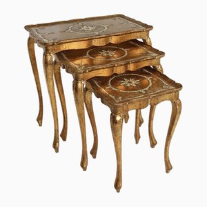 Italian Florentine Neoclassical Hand-Painted Giltwood Nesting Tables, 1960s, Set of 3