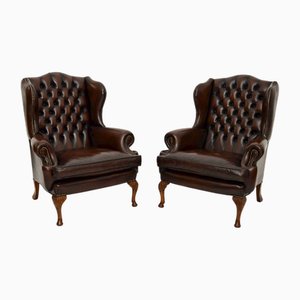 Set of Vintage Leather Wing Back Chairs, 1930