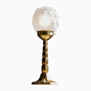 Lampe de Bureau Art Déco en Laiton avec Abat-Jour en Verre Givré, 1930s