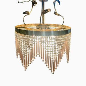 Lustre Mid-Century avec Pailles en Verre Rose et Perles, 1970s
