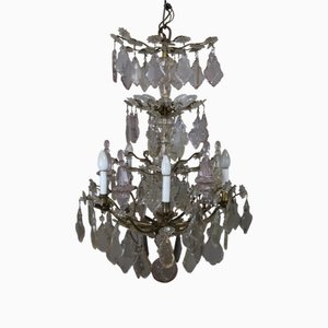 Chandelier in Crystal Glass and Bronze, 19th Century