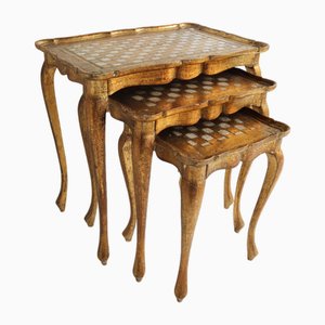 Florentine Regency Style Hand-Painted Gilded Nesting Tables, Italy, 1960s, Set of 3