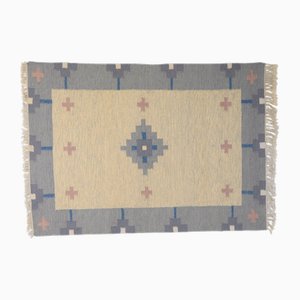 Schwedischer Kelim in Blau & Creme, 1960er