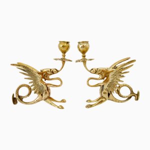 Vintage Drachen Kerzenhalter aus Messing, 1960er, 2er Set