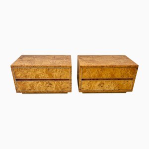 Elm Burl and Brass Nightstands, Italy, 1970s, Set of 2