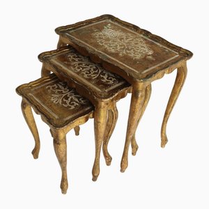 Florentine Hand-Painted Gilded Nesting Tables, Italy, 1960s, Set of 3