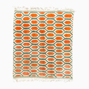 Alfombra estilo bereber de lana en verde oliva y naranja, 1990