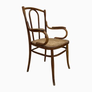 French Individual Bentwood Bistro Chair Carver with Cane Seat, 1920s