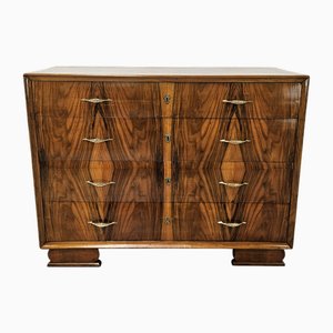 Art Deco Chest of Drawers in Walnut with Brass Handles, 1940s