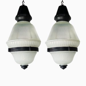 Große industrielle Mid-Century Hängelampen, 1950er, 2er Set