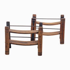 Botelleros brutalistas de madera de roble, años 60. Juego de 2