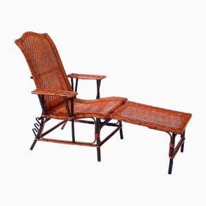 Chaise longue antica in bambù e vimini, Francia, fine XIX/inizio XX secolo