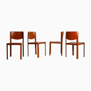 Chaises Vintage en Cuir Rouge de Matteo Grassi, 1980, Set de 4
