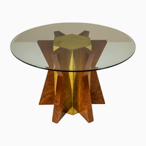 Esstisch mit runder Glasplatte von Tommaso Barbi, 1970er