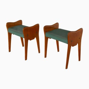 Italian Light Wood Benches with Brass Trim, 1950s, Set of 2