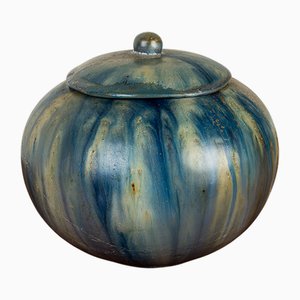 Vintage Art Deco Blue Glazed Stoneware Pot by Roger Guérin, 1930s