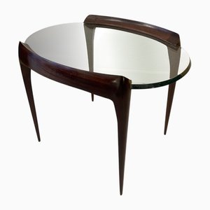 Mesa de centro de vidrio y caoba atribuida a Max Ingrand Fontana Arte, Italia, años 50