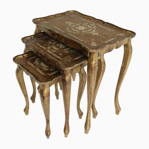 Mid-Century Italian Florentine Gilt Wood Nesting Tables, 1960s, Set of 3
