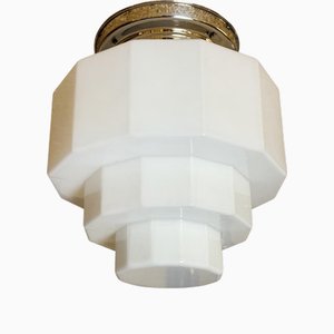 Art Deco Opaline Glass Ceiling Lamp, 1930s