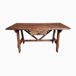 Antique Rustic Pine Table with Drawer, 1800s