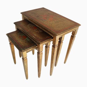 Mid-Century Italian Florentine Gilt Wood Nesting Tables with Straight Legs, 1960s, Set of 3