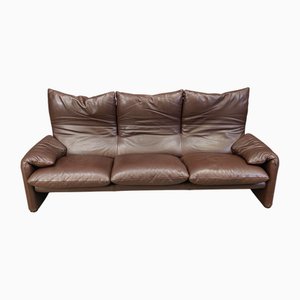 Set de Canapés Trois Places Maralunga Vintage en Cuir par Vico Magistretti pour Cassina, 1973, 1970s