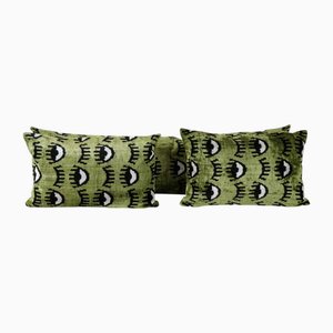 Grüne Ikat Samt Kissenbezüge aus Seide, 2010er, 3er Set