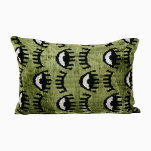 Green Eye Silk Ikat Velvet Cushion Cover, 2010s