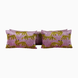 Pink Ikat Velvet Animal Print Cushion Covers, 2010s, Set of 3