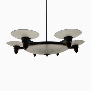 Large Art Deco Chandelier in Bronze, 1950s