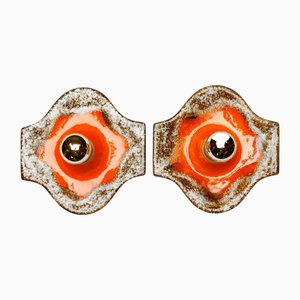 German Fat Lava Ceramic Wall Lights in Orange Brown from Hustadt Leuchten Arnsberg, 1970s, Set of 2
