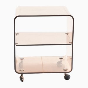 Beistelltisch auf Rollen aus Rauchglas von Michel Dumas für Roche Bobois, 1970er