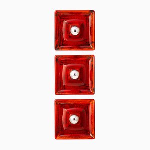 Fat Lava Ceramic Wall Lights in Red Orange from Hustadt Leuchten Arnsberg, Germany, 1970s, Set of 3