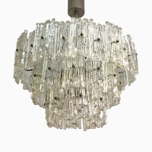 Lustre Mid-Century en Verre Givré attribué à Kalmar Franken AG, Autriche, 1960s